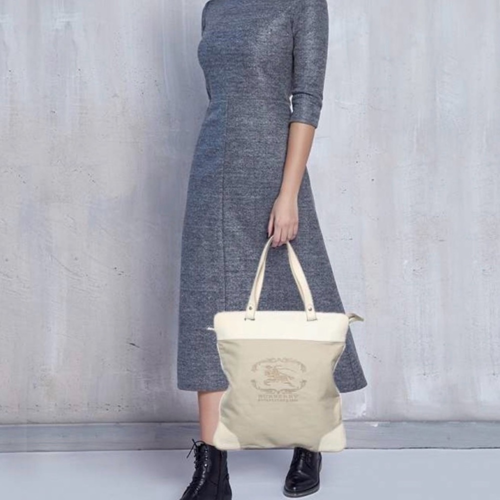Burberry Cream Canvas Tote Bag
